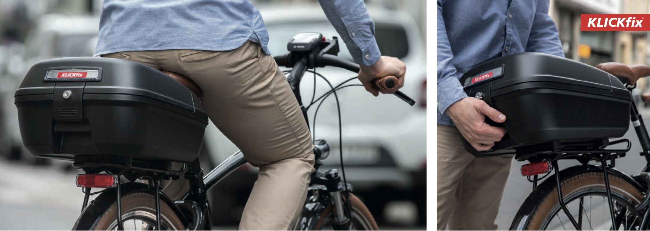 Klickfix bagageboks monteret på cykel - praktisk og aflåselig opbevaring